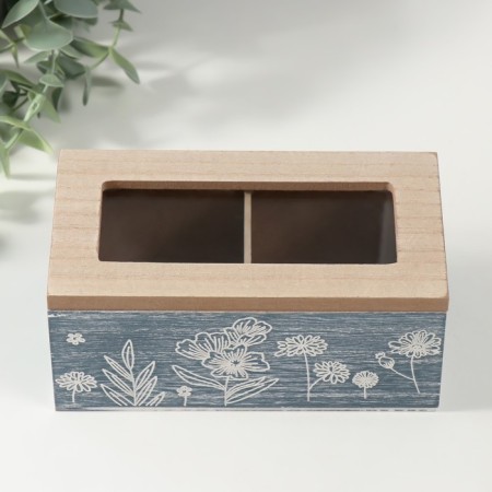 Casket wood 2 divisions "Field Plants" blue 8.8x16.2x7 cm-2