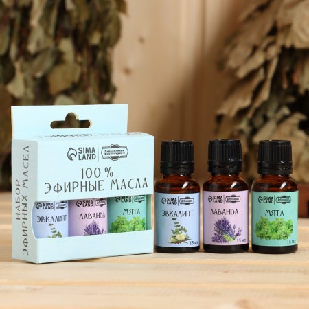 A set of essential oils 3 pcs "lavender, eucalyptus, mint" 15 ml