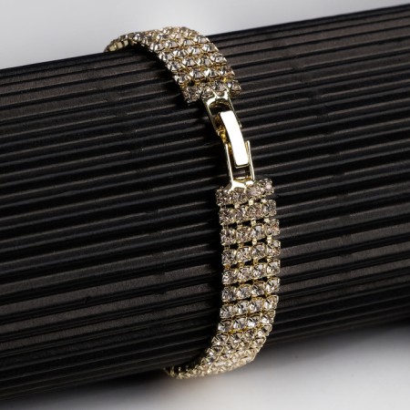 Bracelet with rhinestones "shine" four rows, white color in gold, 18 cm-5