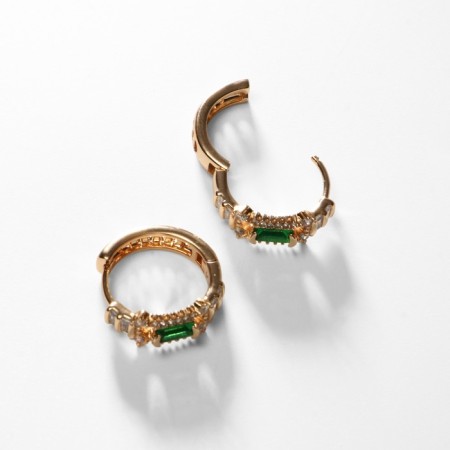 Hooping earrings Xuping noble, green color in pink gold, d = 1.8 cm-1