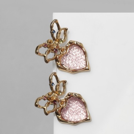 Earrings Metal "Hearts" pink insert, color gold-1