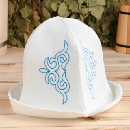 Bath cap with embroidery "Kazakhstani female cap" with blue patterns