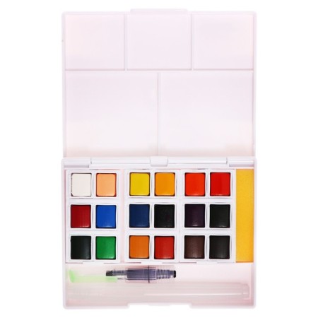 Watercolor paints, + 1 brush, in a plastic box, 18 colors-2