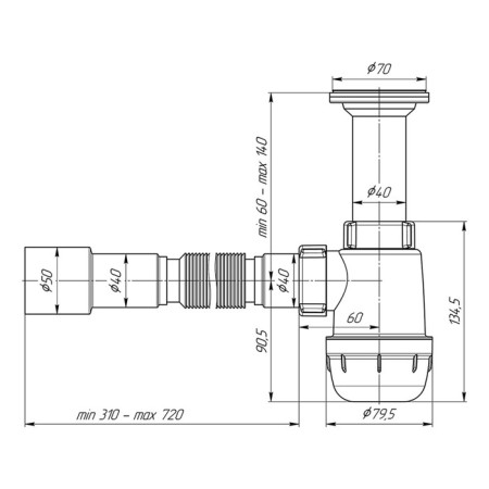 Siphon for sipi "Ani Plast" grotto A0515, 1 1/2 "x 40 mm, with a corrugated pipe 40 x 40/50 mm-2