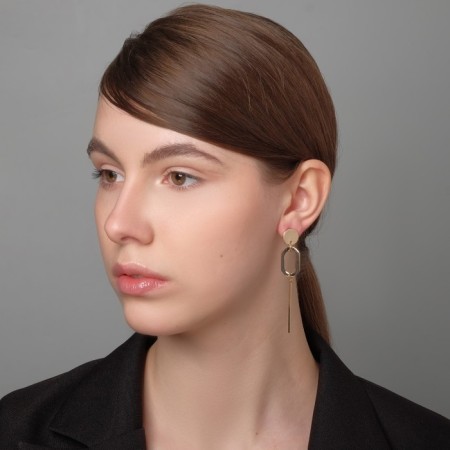 Earrings hanging "attraction" style, color gold, 7.6 cm-3