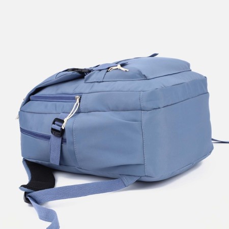 A backpack with a zipper, 4 outer pockets, blue color-4