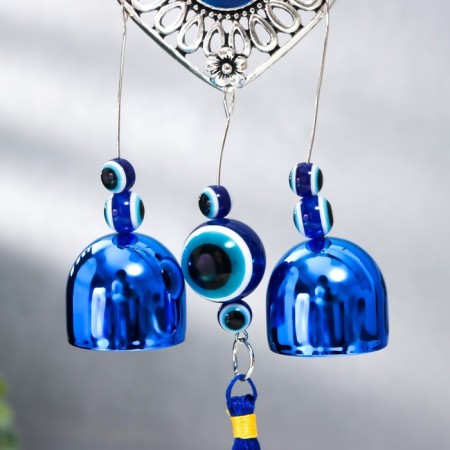 Wind Music Metal "Heart" from the evil eye with a brush 2 bells 22x6.5 cm-2