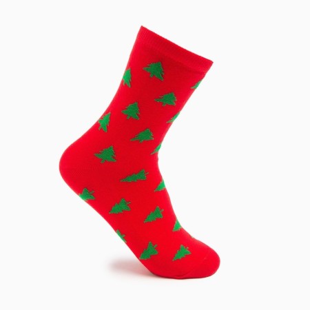 Women's socks "Christmas trees" color red, size 23-25