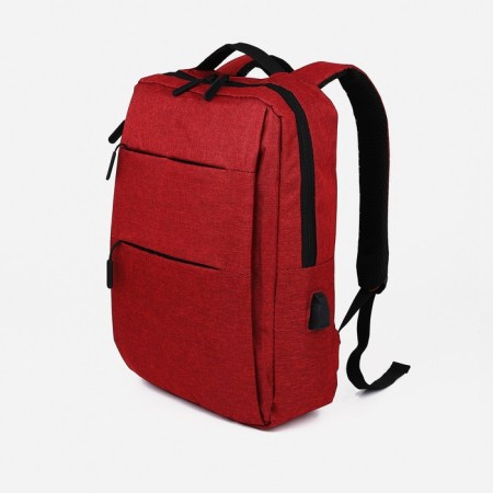 Male backpack on a zipper, 4 outer pockets, with USB, burgundy color
