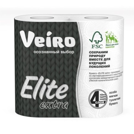 Tuel paper Veiro, Elite Extra, White, 4 layers, 4 rolls