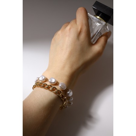 Pearl bracelet "Chain", white color in gold, l = 16 cm-1