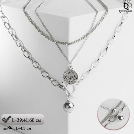 Pendant "chain" medallion and sphere, color silver, 60cm
