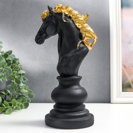 Souvenir Polystone "Chess Figure - Horse" Black with gold mix 27x11.4x14.2 cm-4