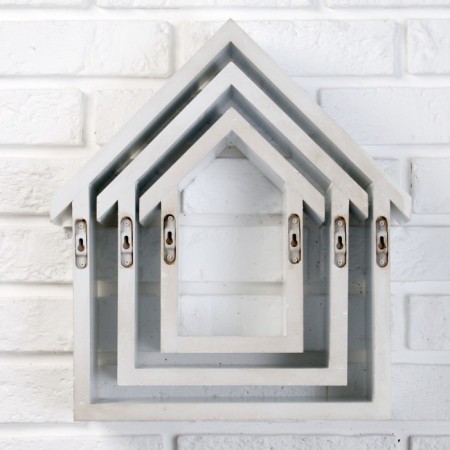 A set of wall shelves "houses" white, 3pcs, (36*33cm, 30*25cm, 22*17cm)-3