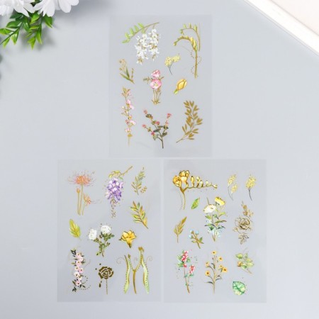 Stickers "Golden Flower Wooden" set 3 sheets mix 14.6x10.5 cm-3