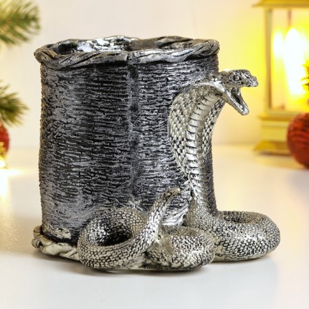 Kashpo - organizer "Snake with a basket" silver, 10x11cm-1