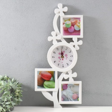Multipher with clock "Flower" plastic, 3 photos, 10x10/3 pcs, col. white