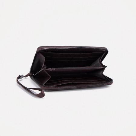Male purse with zipper, department for bills, for maps, for coins, black color-2