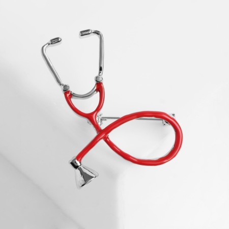 Brooch "Stethoscope", red color in silver-2