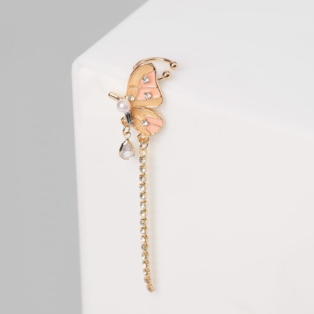 Earring "Kaff" butterfly in flight, white-pink color in gold-1