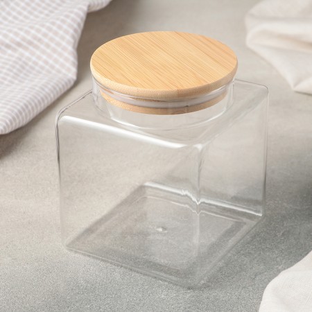 Glass Bank for bulk products with a bamboo cover Magistro "Eco", 1.3 l, 11 × 14 cm