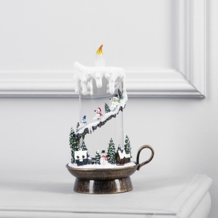 LED candle with snowmen, 14 × 23 × 12 cm, plastic, AAX3 batteries (not complete), USB, glow warm white-1