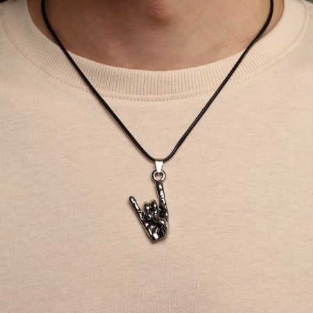 Piece of men's “rock” hand, color black silver on a black lace, 50 cm-3
