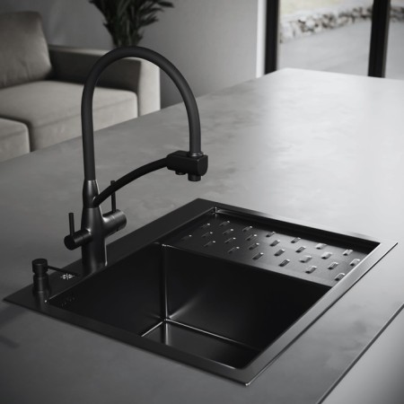 Kitchen sink "RMS" MRK-6350BL-L, mortise, left, thickness 3.0 and 1 mm, dispenser, graphite-1
