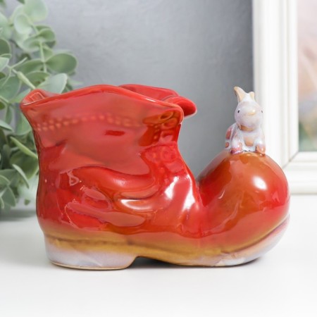 Souvenir Ceramics "Boat with a Zaychik" red 7x13.5x9.5 cm-1