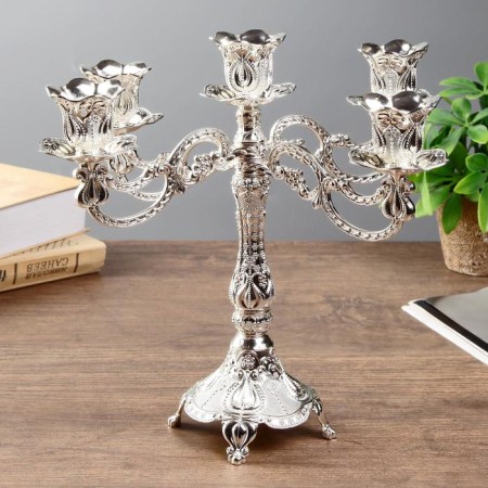 Summary Metal for 5 candles "Pattern" color silver 28x26x26 cm-1