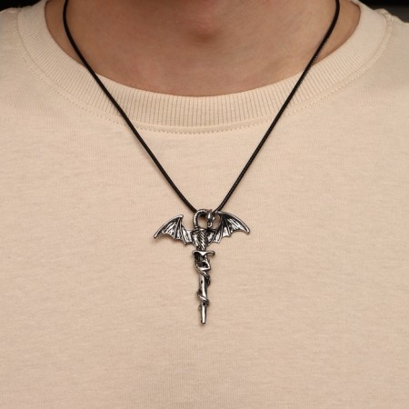 Unisex "Legends" Dragon with a sword, color black silver on a black lace, 60 cm-2