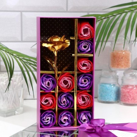 Soap roses of colored shades and a gold rose, set-6
