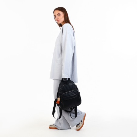 City backpack on lightning, from artificial leather, black color-10