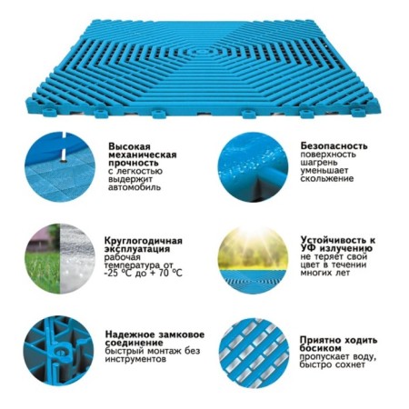 Modular coating, 40 × 40 × 1.8 cm, plastic, blue, set 6 pcs.-2