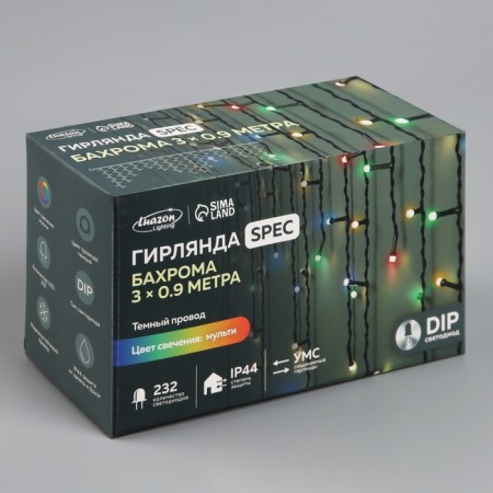 Garland "fringe" 3 × 0.9 m, IP44, UMS, dark thread, 232 LED, glow of multi, 220 V-6