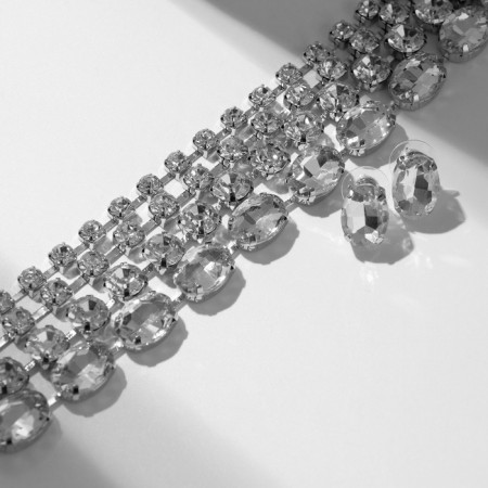 Set 2 items; Earrings, Vespers' necklace 4 rows, white color in silver-1