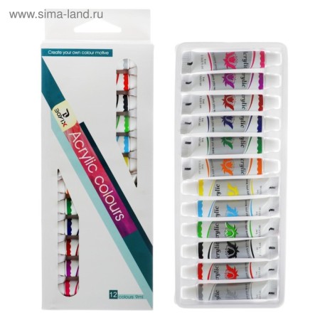 Acrylic paints, 12 colors, in a plastic tube, 9 ml, in a cardboard box-1