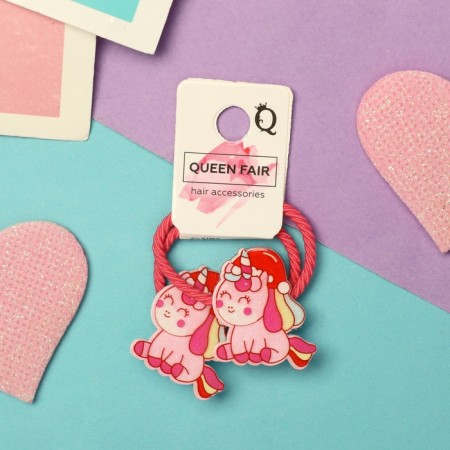 Hair gum "Gloss" (set 2 pcs) unicorn, 3 cm, pink