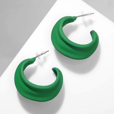 Earrings Metal "brightness" half -ring, green color-1