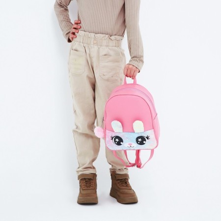 Baby backpack for girls made of artificial leather "Bunny", with a Plush pocket, 27x23 x 10 cm-5