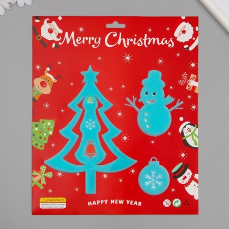 Stick phosphorus plastic "Christmas tree and snowman" set 3 pcs 28.5x23.5 cm