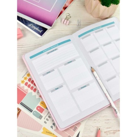 School School A5 80 sheets "pink", solid cover of artificial leather, foil embossing, liesse, reference material, block 70 g/m2-6
