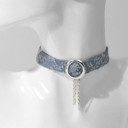 Choker "jeans" ring with chains, blue color, 36 cm