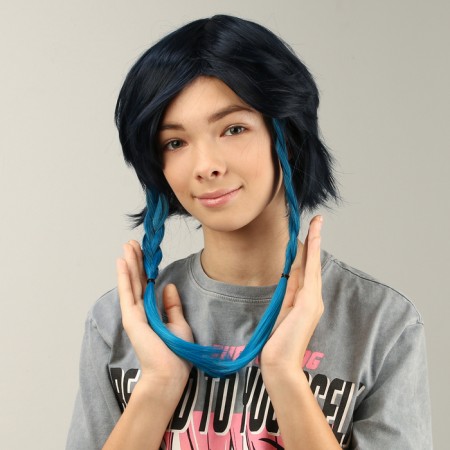 Carnival wig "anime" blue color with braids-2