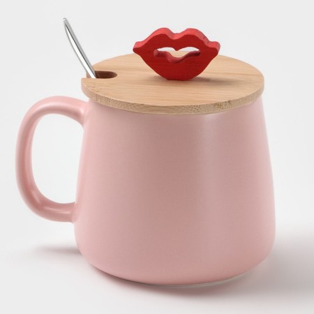 Ceramic mug with a spoon "Mrs.", 380 ml, pink color-4