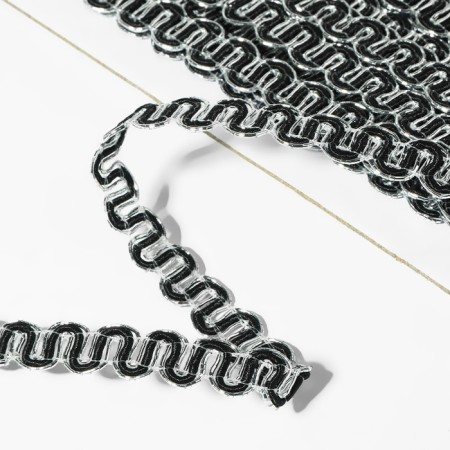 Decorative braid “Wave”, 10 mm, 10 ± 1 m, silver/black color-1