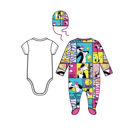 A set for the girl PlayTode: body, overalls, hat, height 56 ​​cm-3