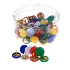 Office buttons 10 mm with a colored plastic head, in a plastic jar of 100 pieces