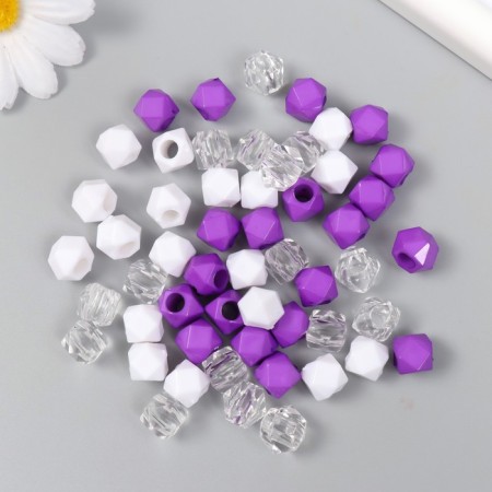 Plastic beads "Crystal polyhedron. Violet, white, transparent" set of 30 g 1x1x1 cm