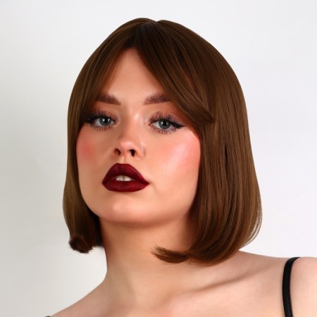 Artificial wig, with a bang, imitation of the skin, 30 cm, brown color-2